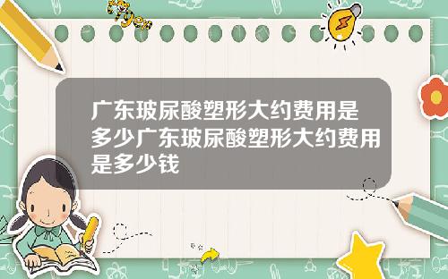 广东玻尿酸塑形大约费用是多少广东玻尿酸塑形大约费用是多少钱