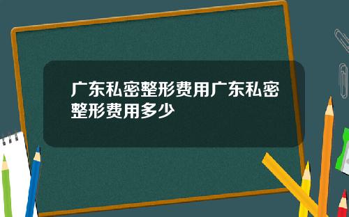 广东私密整形费用广东私密整形费用多少