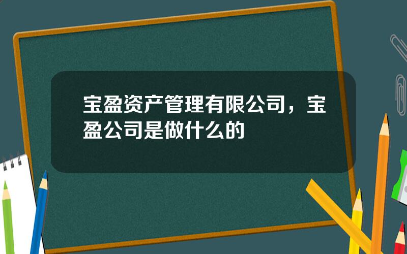 宝盈资产管理有限公司，宝盈公司是做什么的