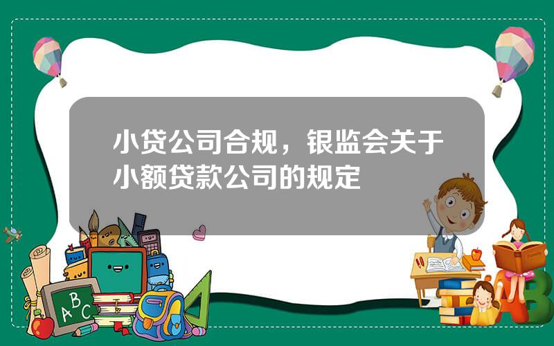 小贷公司合规，银监会关于小额贷款公司的规定