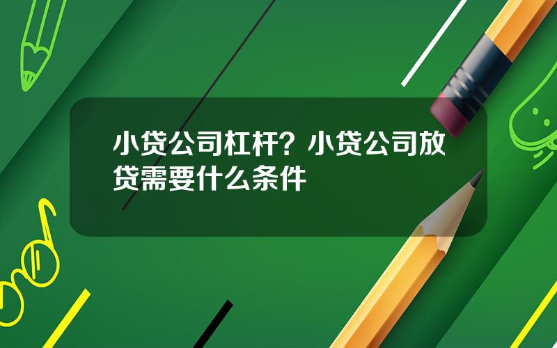 小贷公司杠杆？小贷公司放贷需要什么条件