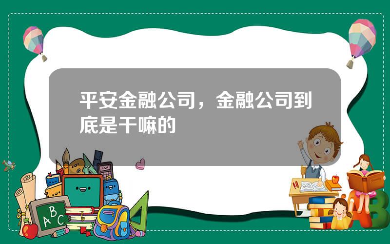 平安金融公司，金融公司到底是干嘛的