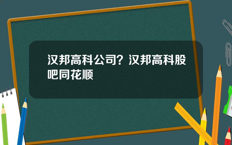汉邦高科公司？汉邦高科股吧同花顺